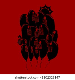 Freedom balloon doodle character on red background.