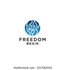 Planilla plana de diseño de icono del logo del cerebro de la libertad