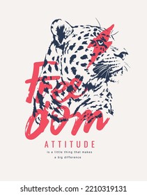 freedom calligraphy slogan with leopard graphic vector illustration