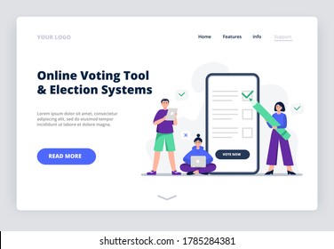 Freedom of choice concept. People vote pros and cons. Online voting concept, electronic voting. Flat vector illustration can be used for landing page, web, UI, banner, flyer, poster.