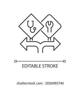Freedom of choice linear icon. Career option for girls. Female empowerment. High-potential women. Thin line customizable illustration. Contour symbol. Vector isolated outline drawing. Editable stroke
