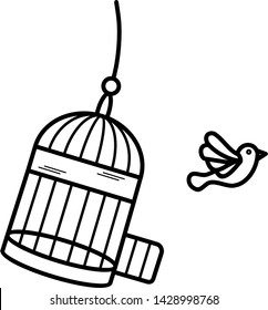 Freedom concept: cage and bird. Icon in outline style