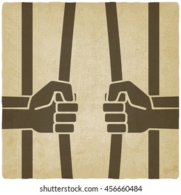 freedom concept. hands breaking prison bars old background. vector illustration - eps 10