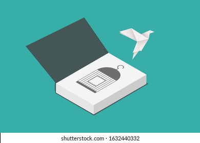 Freedom Concept And International Day Of Peace. Paper Bird Flying Out Of A Book. Vector Illustration, Flat Design