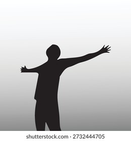Conceito de liberdade. Homem desfrutando de espaço aberto. Celebração bem sucedida da realização. Abraçando a vida e novos começos.