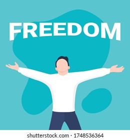 Freedom concept. The concept of MAN, healthy, happiness, lifestyle. Flat Vector character MAN FALT illustration 