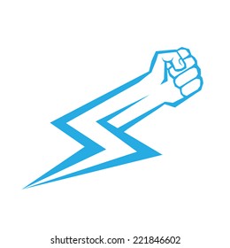 freedom concept. vector blue fist icon on white.