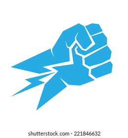 freedom concept. vector blue fist icon on white.