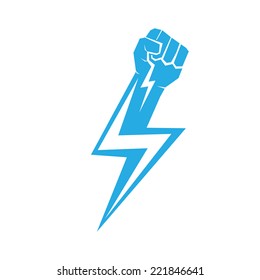 freedom concept. vector blue fist icon on white.