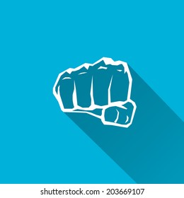 freedom concept. vector fist flat icon. fist silhouette on stylish blue background.