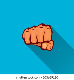 freedom concept. vector fist flat icon. fist silhouette on stylish blue background.