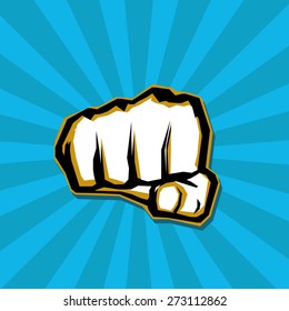 freedom concept. vector fist icon on blue rays baclground