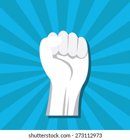 freedom concept. vector fist icon on blue rays baclground