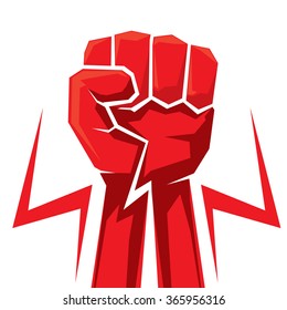 Freedom Concept. Vector Red Fist Icon. Revolution Fist Logo