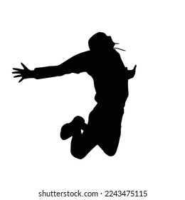 Freedom concept vector, silhouette of a person jumping with happiness. Happy Jump Silhouette. Freedom illustration.