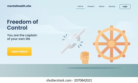 freedom of control landing page modern flat blue style isolated background