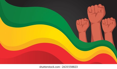 Freedom day poster, black background with red yellow green flag