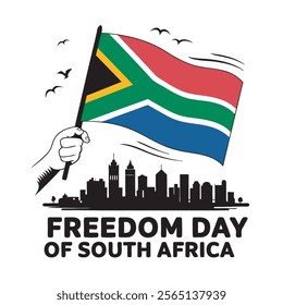 Freedom Day of South Africa, South African flag waving, hand-holding flagpole