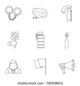 Freedom demonstration icon set. Outline set of 9 freedom demonstration vector icons for web isolated on white background