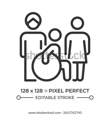 Freedom from discrimination pixel perfect line icon. Equal rights and responsibilities. Diversity in society. Isolated vector illustration. Outline symbol. Simple linear drawing. Editable stroke
