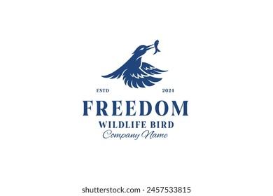 Freedom eagle prey Logo vintage style. silhouette Bird of prey fish vector illustration logo