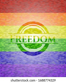 Freedom emblem on mosaic background with the colors of the LGBT flag