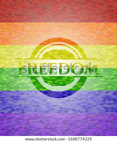 Freedom emblem on mosaic background with the colors of the LGBT flag