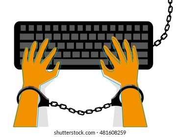 Freedom Of Expression Is Banned Or Internet Is Under Censorship Or Chained Up. Editable Clip Art.