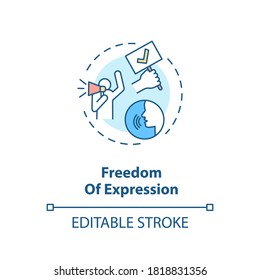 Freedom of expression concept icon. Freedom of speech idea thin line illustration. Fundamental human rights. Expressing opinion. Vector isolated outline RGB color drawing. Editable stroke