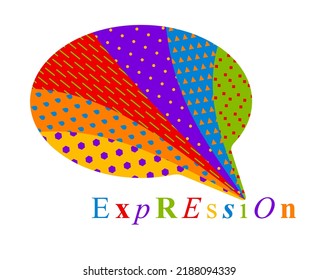 Freedom of expression vector concept shown with speech bubble in a shape of cloud and different colors of rainbow, opinion diversity, express yourself.