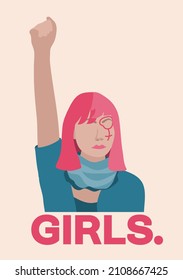 Freedom feminist woman raised up fist. Feminism, girl power symbol  in flat vector illustration for International Women day