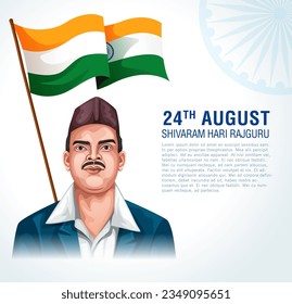 Freedom Fighter and National Hero of India Rajguru, Jayanti celebration 24 August. Vector illustration