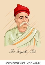 Freedom Fighter and National Hero of India Bal Gangadhar Tilaki. Vector illustration