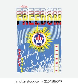 freedom fighter Premium Vector illustration of a text graphic. suitable screen printing and DTF for the design boy outfit of t-shirts print, shirts, hoodies baba suit, kids cottons, etc.