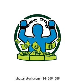 Freedom financial from chain ties. Vector logo illustration image.