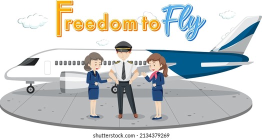Freedom to fly typography design with aircrew characters illustration