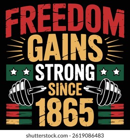 Freedom gains strong since 1865 with barbells juneteenth celebration design