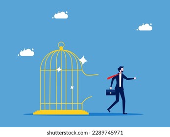 Freedom and get out of your comfort zone. Businessman escapes from prison