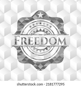 Freedom grey badge with geometric cube white background. 