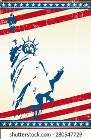 Freedom. A grunge poster with the statue of liberty in New York city. Symbol of freedom in the USA 