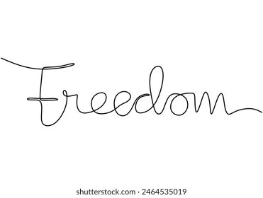 Freedom handwritten inscription. One line drawing of phrase hand writing calligraphy card lettering isolated on white background.