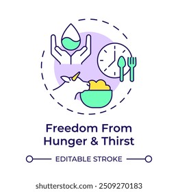 Freedom from hunger and thirst multi color concept icon. Animal husbandry, horticulture. Round shape line illustration. Abstract idea. Graphic design. Easy to use in infographic, presentation