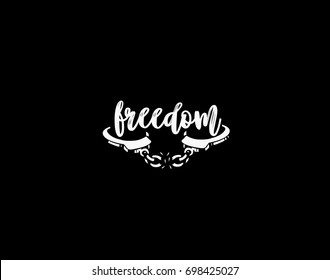 Freedom Icon, Broken Chain, Open Handcuff, Black Background, Vector Illustration