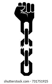 Freedom Icon. Hand Breaking Chains, Freedom Concept. Vector Illustration