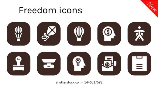 freedom icon set. 10 filled freedom icons.  Collection Of - Hot air balloon, Kite, Mind, Wingsuit, Scales, Scale, Peace