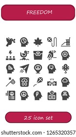  freedom icon set. 25 filled freedom icons. Simple modern icons about  - Dove, Mind, Marijuana, Kite, Vigilance, Motivation, Seagull, Scale, Parrot, Paper plane, Peace, Butterfly net
