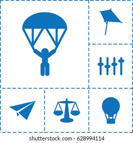 Freedom icon. set of 6 freedom filled icons such as kite, equalizer, man with parachute, paper plane, air balloon