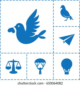 Freedom icon. set of 6 freedom filled icons such as dove, love bird, air balloon, man with parachute, paper plane
