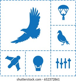 Freedom icon. set of 6 freedom filled icons such as dove, eagle, equalizer, man with parachute, hang glider
