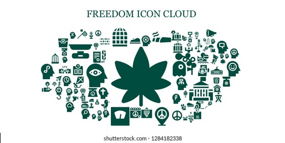  freedom icon set. 93 filled freedom icons. Simple modern icons about  - Marijuana, Beret, Butterfly net, Bird cage, Mind, Peace, Scale, Freedom, Hot air balloon, Independence